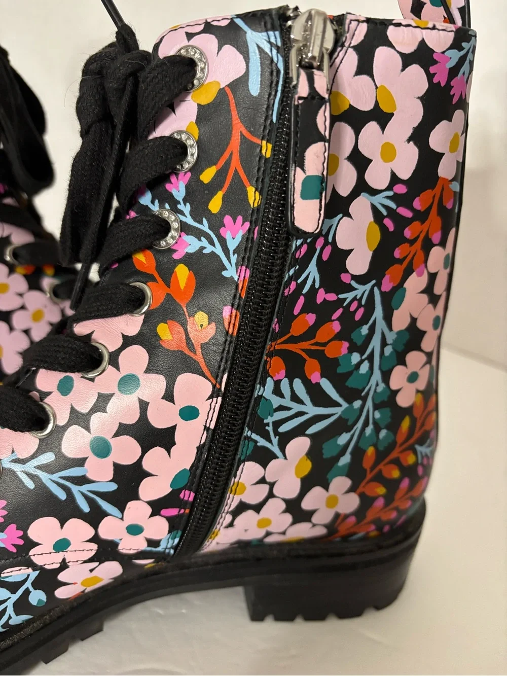 Kate Spade Floral Lace-Up Jenna Combat Boots - Black Multi